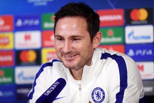 COBHAM, ENGLAND - NOVEMBER 04: Frank Lampard, Manager of Chelsea speaks to media during a press conference ahead of their UEFA Champions League Group H match against Ajax at Chelsea Training Ground on November 04, 2019 in Cobham, England. (Photo by Mike Hewitt/Getty Images)