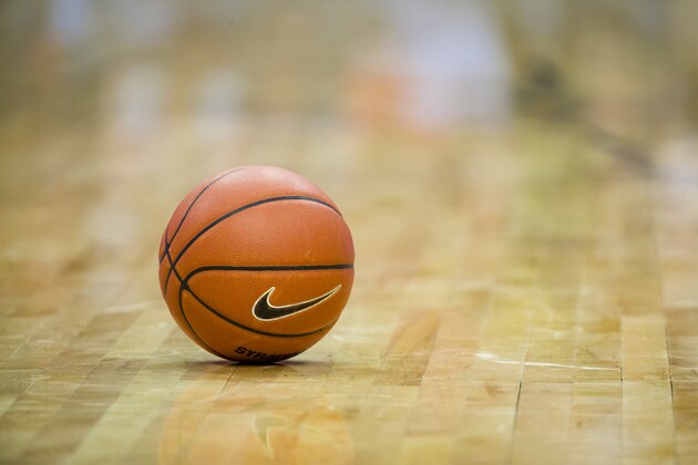 SYRACUSE, NY - DECEMBER 08:  Detail view of basketball with Nike Swoosh logo on the court during the game between the Syracuse Orange and the Georgetown Hoyas at the Carrier Dome on December 8, 2018 in Syracuse, New York. Syracuse defeats Georgetown 72-71. (Photo by Brett Carlsen/Getty Images)