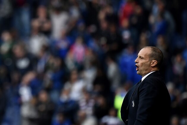 Juventus' coach Massimiliano Allegri reacts during the Italian Serie A football match Sampdoria vs Juventus Turin on May 26, 2019 at the 'Luigi Ferraris' in Genoa. (Photo by MARCO BERTORELLO / AFP)        (Photo credit should read MARCO BERTORELLO/AFP via Getty Images)