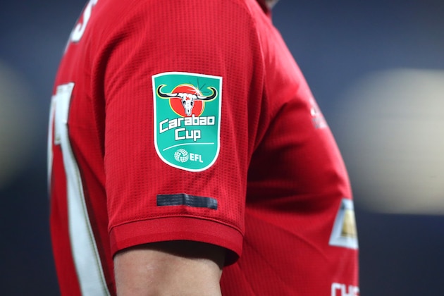 LONDON, ENGLAND - OCTOBER 30: The Caraboa Cup logo on the sleve of Daniel James of Manchester United during the Carabao Cup Round of 16 match between Chelsea FC and Manchester United at Stamford Bridge on October 30, 2019 in London, England. (Photo by Chloe Knott - Danehouse/Getty Images)
