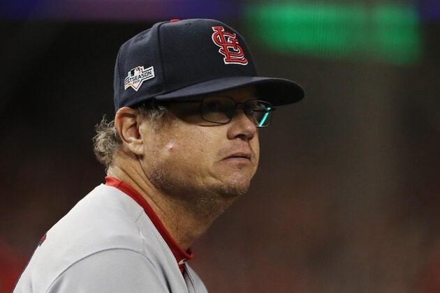 WASHINGTON, DC - OCTOBER 15: St. Louis Cardinals manager Mike Shildt looks on prior to game four of the National League Championship Series against the Washington Nationals at Nationals Park on October 15, 2019 in Washington, DC. (Photo by Patrick Smith/Getty Images)