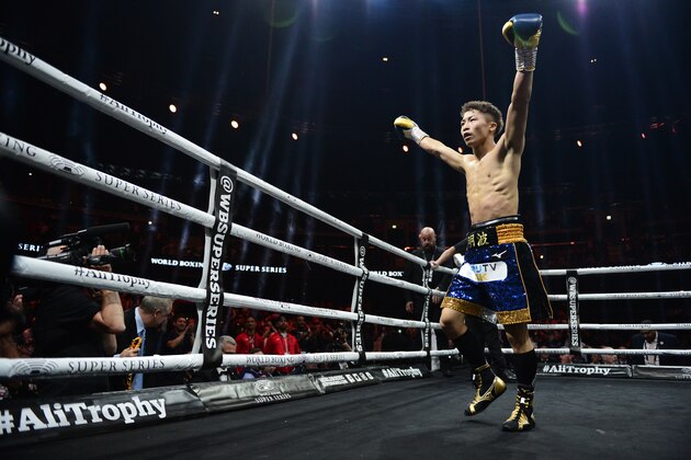 GLASGOW, SCOTLAND - MAY 18: Naoya Inoue of Japan  celebrates as he beats Emmanuel Rodriguez of Puerto Rico during the WBSS Bantamweight Semi Final IBF World Championship fight at the  Muhammad Ali Trophy Semi-Finals - World Boxing Super Series Fight Night at The SSE Hydro on May 18, 2019 in Glasgow, Scotland. (Photo by Mark Runnacles/Getty Images)