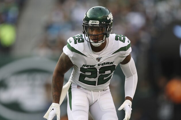New York Jets cornerback Trumaine Johnson (22) in coverage during the first half of an NFL football game against the Dallas Cowboys, Sunday, Oct. 13, 2019, in East Rutherford, N.J. (AP Photo/Steve Luciano)