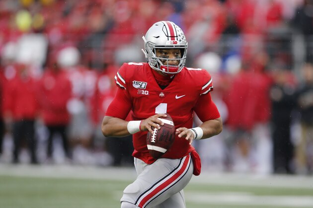 Ohio State quarterback Justin Fields plays against Wisconsin during an NCAA college football game Saturday, Oct. 26, 2019, in Columbus, Ohio. Ohio State beat Wisconsin 38-7. (AP Photo/Jay LaPrete)