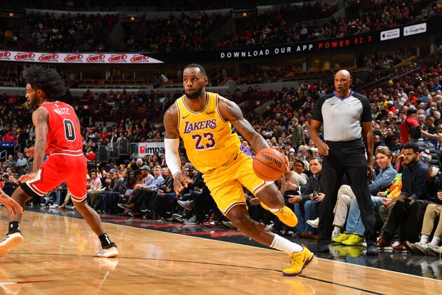 CHICAGO, IL - NOVEMBER 5: LeBron James #23 of the Los Angeles Lakers handles the ball against the Chicago Bulls on November 5, 2019 at United Center in Chicago, Illinois. NOTE TO USER: User expressly acknowledges and agrees that, by downloading and or using this photograph, User is consenting to the terms and conditions of the Getty Images License Agreement. Mandatory Copyright Notice: Copyright 2019 NBAE (Photo by Jesse D. Garrabrant/NBAE via Getty Images)