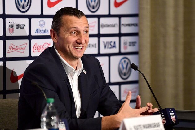 NEW YORK, NEW YORK - OCTOBER 28: Vlatko Andonovski speaks at a press conference where he was introduced as the U.S. Women's National Team head coach, at Kimpton Hotel Eventi on October 28, 2019 in New York City. (Photo by Emilee Chinn/Getty Images)