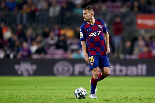 BARCELONA, SPAIN - OCTOBER 29: Jordi Alba of FC Barcelona with the ball during the Liga match between FC Barcelona and Real Valladolid CF at Camp Nou on October 29, 2019 in Barcelona, Spain. (Photo by Quality Sport Images/Getty Images)