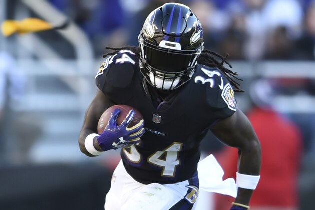Baltimore Ravens running back Alex Collins rushes the ball in the second half of an NFL football game against the Pittsburgh Steelers, Sunday, Nov. 4, 2018, in Baltimore. (AP Photo/Gail Burton)