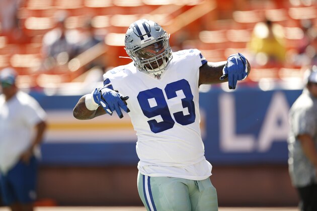 Dallas Cowboys defensive tackle Daniel Ross (93) is seen before a preseason NFL football game against the Los Angeles Rams, Saturday, Aug. 17, 2019, in Honolulu. (AP Photo/Marco Garcia)