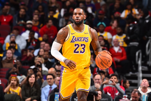 CHICAGO, IL - NOVEMBER 5: LeBron James #23 of the Los Angeles Lakers handles the ball against the Chicago Bulls on November 5, 2019 at United Center in Chicago, Illinois. NOTE TO USER: User expressly acknowledges and agrees that, by downloading and or using this photograph, User is consenting to the terms and conditions of the Getty Images License Agreement. Mandatory Copyright Notice: Copyright 2019 NBAE (Photo by Jesse D. Garrabrant/NBAE via Getty Images)