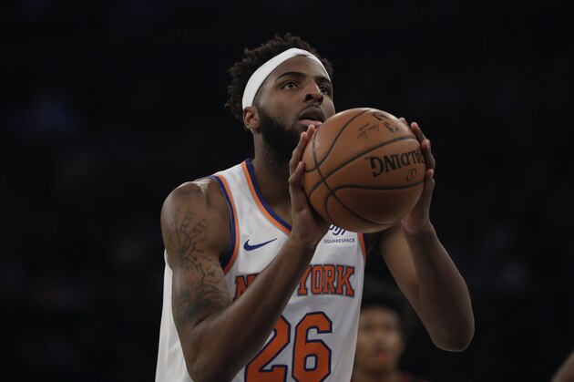 New York Knicks' Mitchell Robinson during the first half of an NBA basketball game against the Cleveland Cavaliers Thursday, Feb. 28, 2019, in New York. (AP Photo/Frank Franklin II)