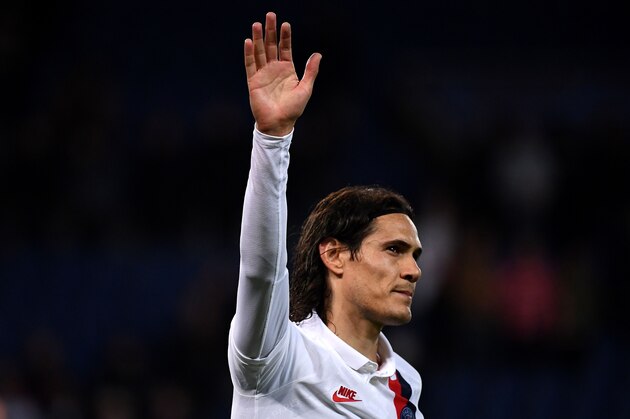 Paris Saint-Germain's Urugayan forward Edinson Cavani reacts after the UEFA Champions League Group A football match between Paris Saint-Germain (PSG) and Club Brugge at the Parc des Princes stadium in Paris on November 6, 2019. (Photo by FRANCK FIFE / AFP) (Photo by FRANCK FIFE/AFP via Getty Images)