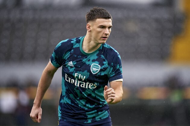 GUIMARAES, PORTUGAL - NOVEMBER 06: Kieran Tierney of Arsenal FC looks on prior to the UEFA Europa League group F match between Vitoria Guimaraes and Arsenal FC at Estadio Dom Afonso Henriques on November 06, 2019 in Guimaraes, Portugal. (Photo by Quality Sport Images/Getty Images)