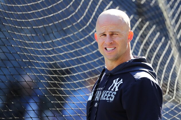 NEW YORK, NEW YORK - OCTOBER 15: Brett Gardner #11 of the New York Yankees looks on during batting practice prior to game three of the American League Championship Series against the Houston Astros at Yankee Stadium on October 15, 2019 in New York City. (Photo by Elsa/Getty Images)