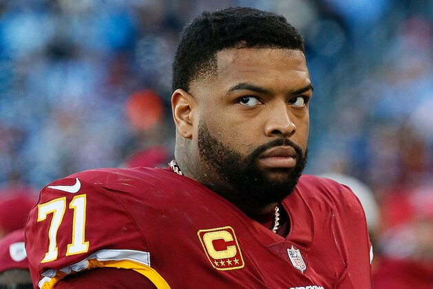 NASHVILLE, TN - DECEMBER 22:  Trent Williams #71 of the Washington Redskins watches from the sideline during a game against the Tennessee Titans at Nissan Stadium on December 22, 2018 in Nashville, Tennessee.  (Photo by Frederick Breedon/Getty Images)
