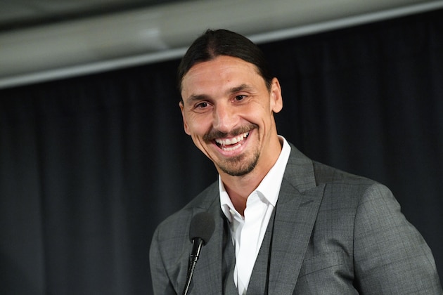Sweden's biggest football star, Los Angeles Galaxy's forward Zlatan Ibrahimovic,  attends a press conference ahead of the unveiling of a 2,7 m bronze statue of him on October 8, 2019 near the stadium where he made his professional debut in his hometown of Malmo in southern Sweden. (Photo by Johan NILSSON / TT News Agency / AFP) / Sweden OUT (Photo by JOHAN NILSSON/TT News Agency/AFP via Getty Images)