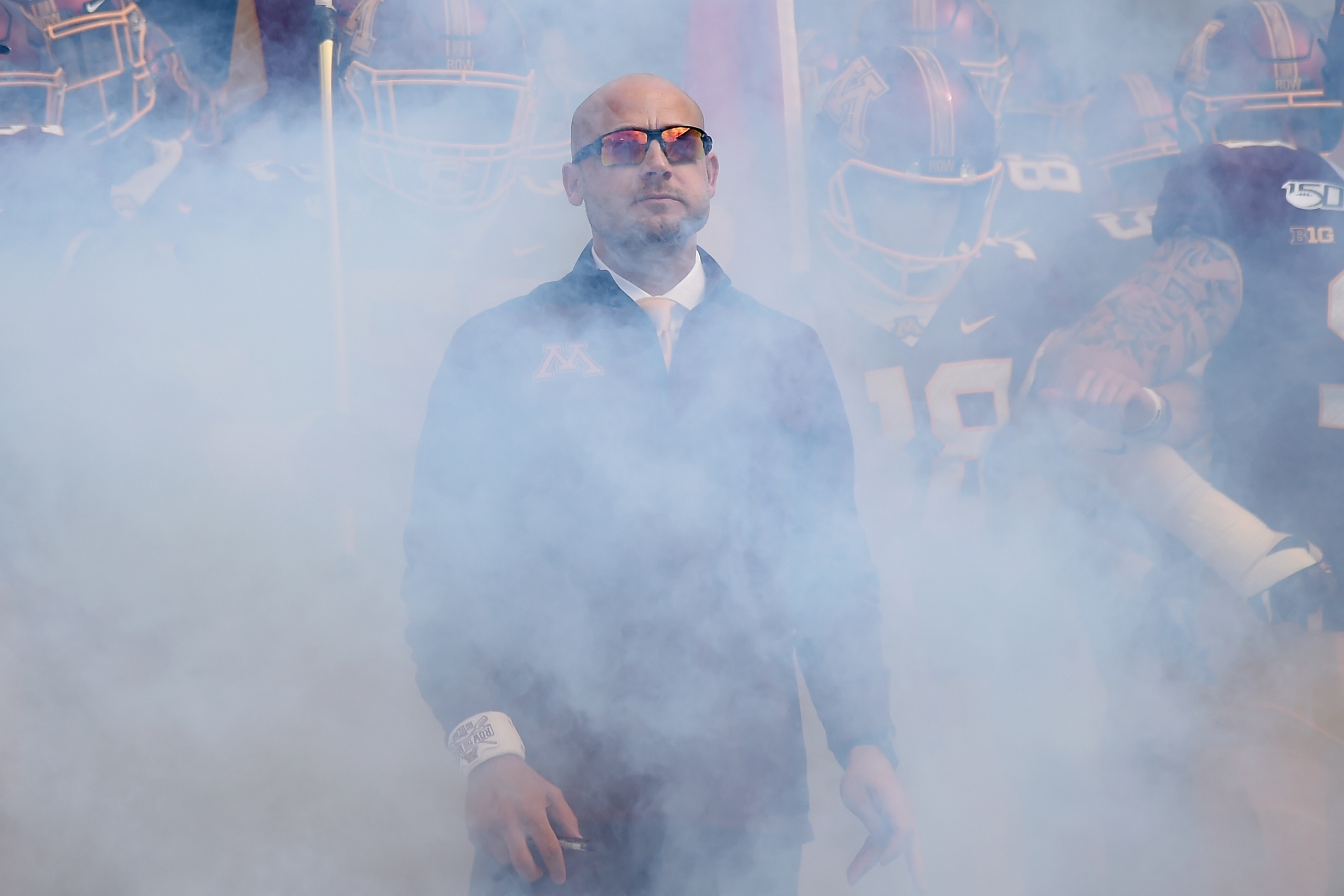 MINNEAPOLIS, MINNESOTA - SEPTEMBER 14: Head coach P.J. Fleck of the Minnesota Gophers leads his players onto the field before the game against the Georgia Southern Eagles at TCF Bank Stadium on September 14, 2019 in Minneapolis, Minnesota. (Photo by Hannah Foslien/Getty Images)