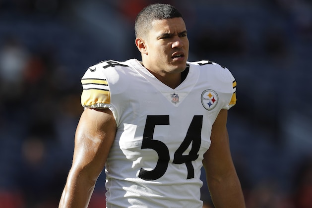 Pittsburgh Steelers linebacker L.J. Fort (54) warms up prior to an NFL football game against the Denver Broncos, Sunday, Nov. 25, 2018, in Denver. (AP Photo/David Zalubowski)