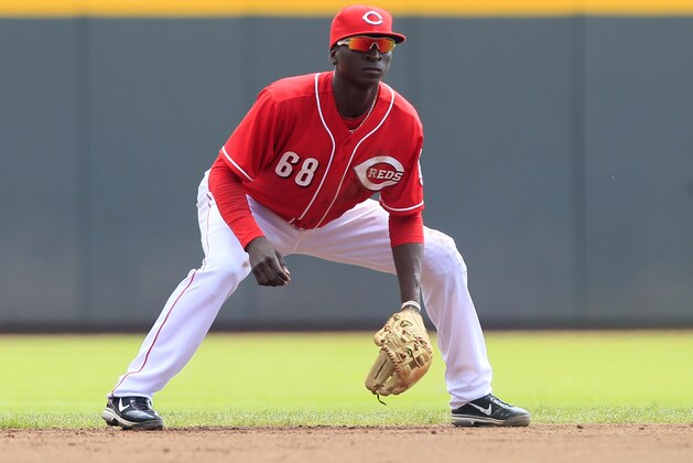 Cincinnati Reds shortstop Didi Gregorius in action against the Philadelphia Phillies in a baseball game, Wednesday, Sept. 5, 2012, in Cincinnati. Gregorius was making his major league debut. (AP Photo/Al Behrman)