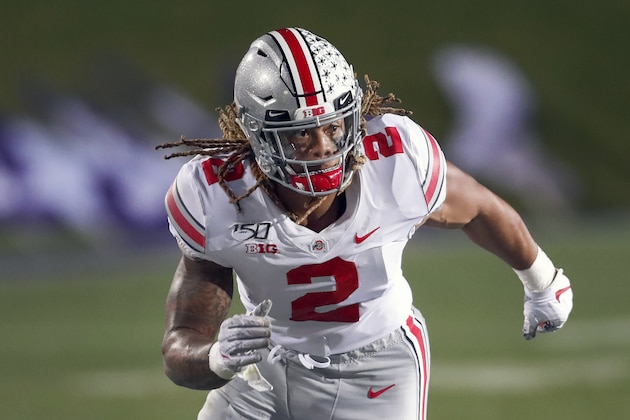 FILE - In this Oct. 18, 2019, file photo, Ohio State defensive end Chase Young rushes against Northwestern during the second half of an NCAA college football game, in Evanston, Ill. Ohio State says defensive end Chase Young won't play Saturday against Maryland due to possible NCAA violation in 2018. (AP Photo/Charles Rex Arbogast, File)