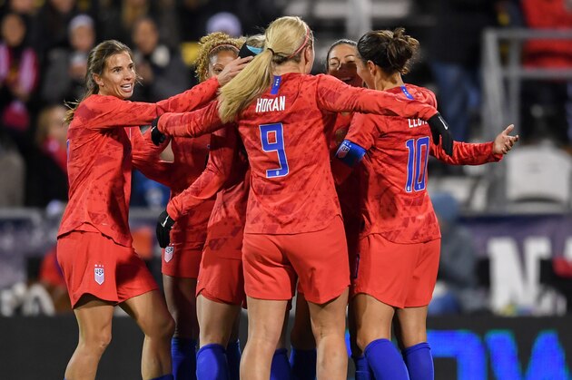 COLUMBUS, OH - NOVEMBER 07: Christen Press #23 of the United States celebrates her goal during a game between Sweden and USWNT at MAPFRE Stadium on November 07, 2019 in Columbus, Ohio. (Photo by Brad Smith/ISI Photos/Getty Images)