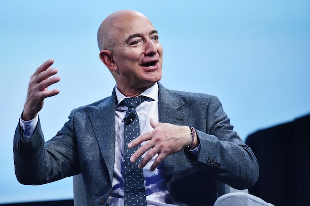 Blue Origin founder Jeff Bezos speaks after receiving the 2019 International Astronautical Federation (IAF) Excellence in Industry Award during the the 70th International Astronautical Congress at the Walter E. Washington Convention Center in Washington, DC on October 22, 2019. (Photo by MANDEL NGAN / AFP) (Photo by MANDEL NGAN/AFP via Getty Images)