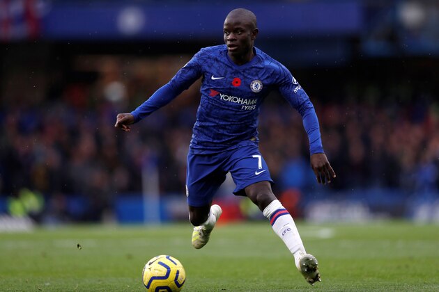 Chelsea's French midfielder N'Golo Kante controls the ball during the English Premier League football match between Chelsea and Crystal Palace at Stamford Bridge in London on November 9, 2019. (Photo by Adrian DENNIS / AFP) / RESTRICTED TO EDITORIAL USE. No use with unauthorized audio, video, data, fixture lists, club/league logos or 'live' services. Online in-match use limited to 120 images. An additional 40 images may be used in extra time. No video emulation. Social media in-match use limited to 120 images. An additional 40 images may be used in extra time. No use in betting publications, games or single club/league/player publications. /  (Photo by ADRIAN DENNIS/AFP via Getty Images)