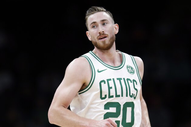 Boston Celtics' Gordon Hayward plays against the Charlotte Hornets during the first half of a preseason NBA basketball game in Boston, Sunday, Oct. 6, 2019. (AP Photo/Michael Dwyer)