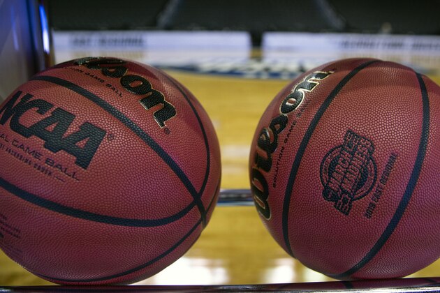Basketballs are in the rack before an NCAA men's college basketball practice in Washington, Thursday, March 28, 2019. LSU plays Michigan State in an East Regional semifinal game on Friday. (AP Photo/Alex Brandon)