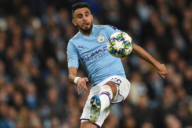 Manchester City's Algerian midfielder Riyad Mahrez controls the ball during the UEFA Champions League Group C football match between Manchester City and Atalanta at the Etihad Stadium in Manchester, northwest England on October 22, 2019. (Photo by Oli SCARFF / AFP) (Photo by OLI SCARFF/AFP via Getty Images)