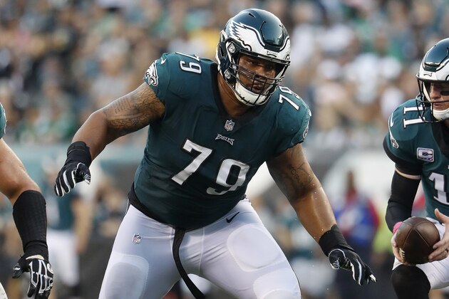 Philadelphia Eagles offensive guard Brandon Brooks during an NFL football game against the Minnesota Vikings, Sunday, Oct. 7, 2018 in Philadelphia. (Winslow Townson/AP Images for Panini)