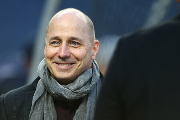 NEW YORK, NEW YORK - OCTOBER 17:  New York Yankees General Manager Brian Cashman looks on during batting practice prior to game four of the American League Championship Series against the Houston Astros at Yankee Stadium on October 17, 2019 in New York City. (Photo by Mike Stobe/Getty Images)