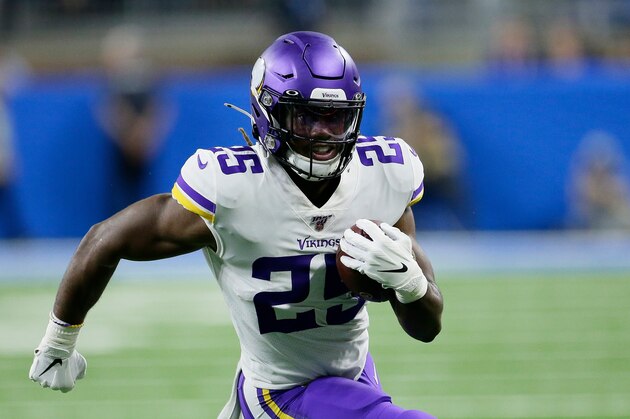 Minnesota Vikings running back Alexander Mattison (25) carries the ball against the Detroit Lions during the first half of an NFL football game, Sunday, Oct. 20, 2019, in Detroit. (AP Photo/Duane Burleson)