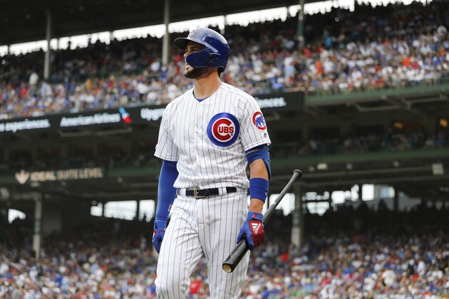 CHICAGO, ILLINOIS - SEPTEMBER 21: Kris Bryant #17 of the Chicago Cubs struck out during the second inning of a game against the St. Louis Cardinals at Wrigley Field on September 21, 2019 in Chicago, Illinois. (Photo by Nuccio DiNuzzo/Getty Images)