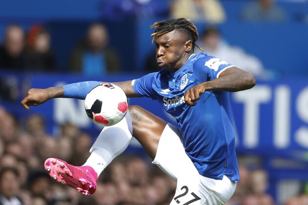 Everton's Moise Kean controls the ball during the English Premier League soccer match between Everton and Wolverhampton Wanderers at Goodison Park in Liverpool, England, Sunday, Sept 1, 2019. (AP Photo/Rui Vieira)