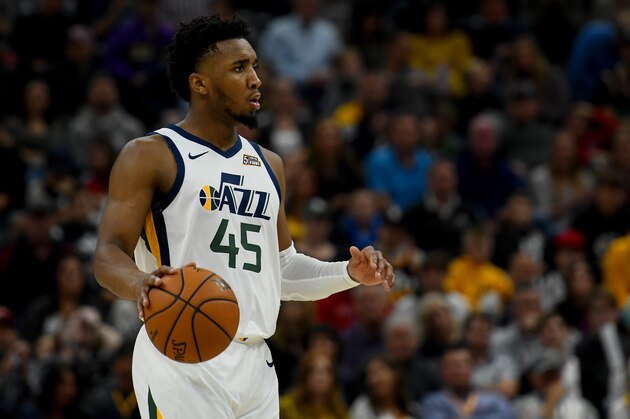 SALT LAKE CITY, UT - NOVEMBER 08: Donovan Mitchell #45 of the Utah Jazz in action during a game against the Milwaukee Bucks at Vivint Smart Home Arena on November 8, 2019 in Salt Lake City, Utah. NOTE TO USER: User expressly acknowledges and agrees that, by downloading and/or using this photograph, user is consenting to the terms and conditions of the Getty Images License Agreement.  (Photo by Alex Goodlett/Getty Images)