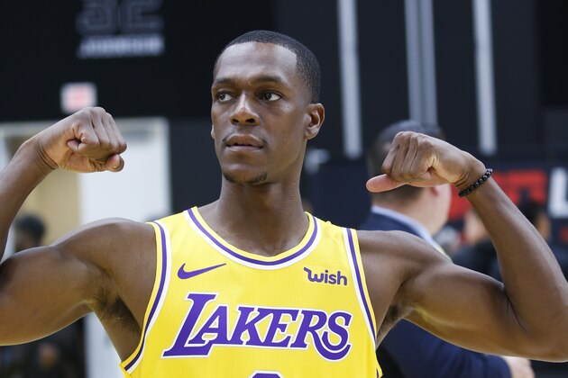 Los Angeles Lakers guard Rajon Rondo attends the NBA basketball team's media day in El Segundo, Calif., Friday, Sept. 27, 2019. (AP Photo/Ringo H.W. Chiu)