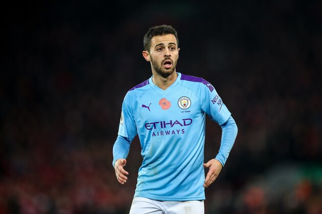 LIVERPOOL, ENGLAND - NOVEMBER 10: Bernardo Silva of Manchester City during the Premier League match between Liverpool FC and Manchester City at Anfield on November 10, 2019 in Liverpool, United Kingdom. (Photo by Robbie Jay Barratt - AMA/Getty Images)