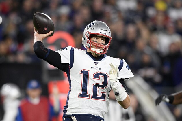New England Patriots quarterback Tom Brady throws a pass against the Baltimore Ravens during the first half of an NFL football game, Sunday, Nov. 3, 2019, in Baltimore. (AP Photo/Nick Wass)