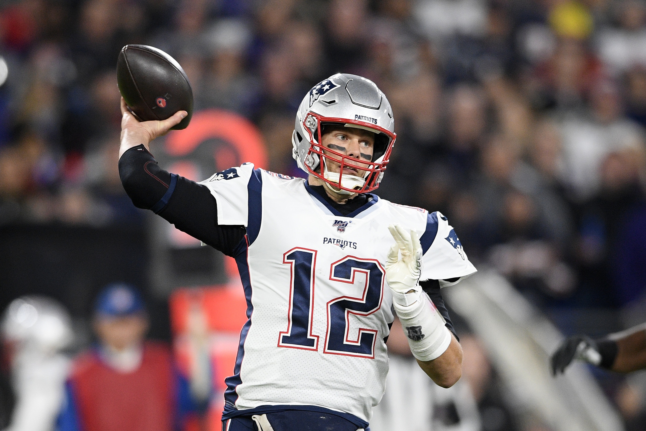 New England Patriots quarterback Tom Brady throws a pass against the Baltimore Ravens during the first half of an NFL football game, Sunday, Nov. 3, 2019, in Baltimore. (AP Photo/Nick Wass)