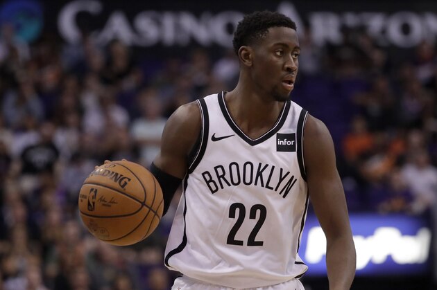 Brooklyn Nets guard Caris LeVert (22) against the Phoenix Suns during the second half of an NBA basketball game, Sunday, Nov. 10, 2019, in Phoenix. (AP Photo/Matt York)