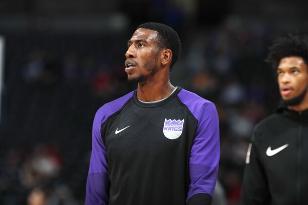 Sacramento Kings guard Iman Shumpert (9) in the first half of an NBA basketball game Tuesday, Oct. 23, 2018, in Denver. (AP Photo/David Zalubowski)