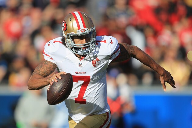 LOS ANGELES, CA - DECEMBER 24:  Colin Kaepernick #7 of the San Francisco 49ers runs with the ball during the game against the Los Angeles Rams at Los Angeles Memorial Coliseum on December 24, 2016 in Los Angeles, California.  (Photo by Sean M. Haffey/Getty Images)
