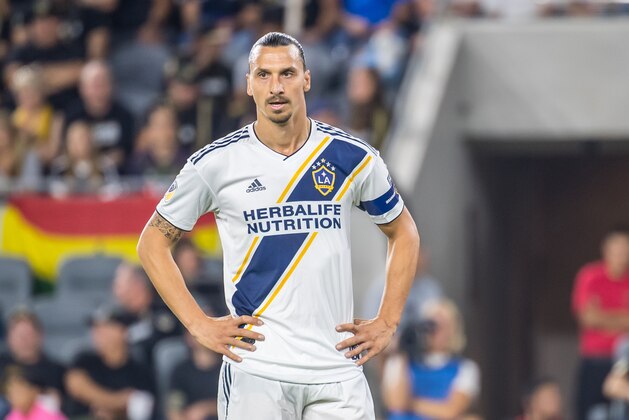 LOS ANGELES, CA - OCTOBER 24: Zlatan Ibrahimovic #9 of Los Angeles Galaxy during the MLS Western Conference Semi-final between Los Angeles FC and Los Angeles Galaxy at the Banc of California Stadium on October 24, 2019 in Los Angeles, California. Los Angeles FC won the match 5-3 (Photo by Shaun Clark/Getty Images)