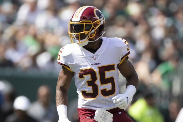 Washington Redskins safety Montae Nicholson in action while facing the Philadelphia Eagles during an NFL football game, Sunday, Sept. 8, 2019, in Philadelphia, PA. (AP Photo/Jason E. Miczek)