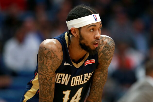 NEW ORLEANS, LOUISIANA - NOVEMBER 08:  Brandon Ingram #14 of the New Orleans Pelicans looks on during a NBA game against the Toronto Raptors at the Smoothie King Center on November 08, 2019 in New Orleans, Louisiana. NOTE TO USER: User expressly acknowledges and agrees that, by downloading and or using this photograph, User is consenting to the terms and conditions of the Getty Images License Agreement.  (Photo by Sean Gardner/Getty Images)