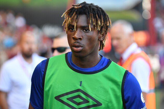Everton's Italian midfielder Moise Kean takes his place on the bench for the English Premier League football match between Bournemouth and Everton at the Vitality Stadium in Bournemouth, southern England on September 15, 2019. (Photo by OLLY GREENWOOD / AFP) / RESTRICTED TO EDITORIAL USE. No use with unauthorized audio, video, data, fixture lists, club/league logos or 'live' services. Online in-match use limited to 120 images. An additional 40 images may be used in extra time. No video emulation. Social media in-match use limited to 120 images. An additional 40 images may be used in extra time. No use in betting publications, games or single club/league/player publications. /         (Photo credit should read OLLY GREENWOOD/AFP via Getty Images)