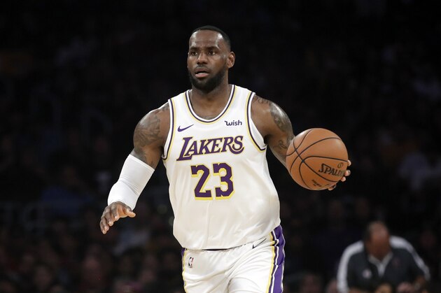 Los Angeles Lakers' LeBron James during an NBA basketball game against the Toronto Raptors Sunday, Nov. 10, 2019, in Los Angeles. (AP Photo/Marcio Jose Sanchez)