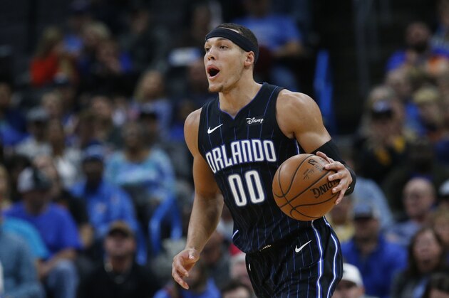 Orlando Magic forward Aaron Gordon (00) during an NBA basketball game against the Oklahoma City Thunder in Oklahoma City, Tuesday, Nov. 5, 2019. (AP Photo/Sue Ogrocki)