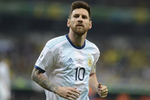 Argentina's Lionel Messi runs on the pitch during a Copa America semifinal soccer match against Brazil at Mineirao stadium in Belo Horizonte, Brazil, Tuesday, July 2, 2019. (AP Photo/Eugenio Savio)